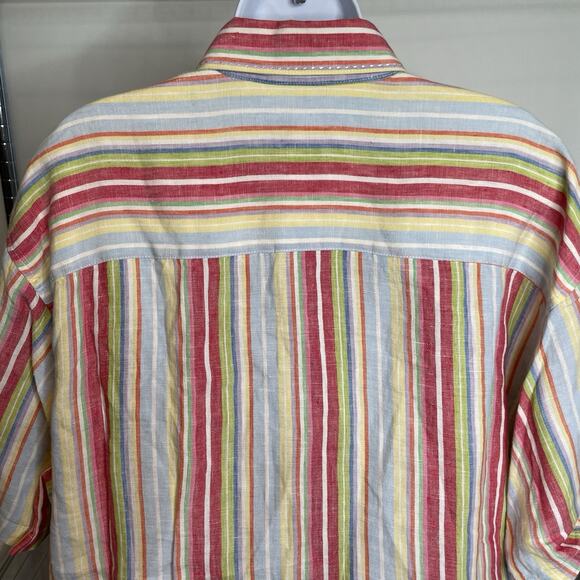 Havana Nine Men's Linen Striped Short Sleeve Button Up Shirt Size XL Preppy - Picture 10 of 15